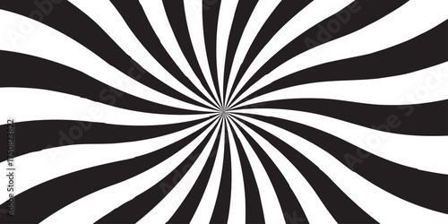 Abstract sunburst ray background with sunburst pattern black and white vector gradient ray wallpaper design. Vintage sunrays illustration swirl grunge backdrop line. used for banner, poster, web.	