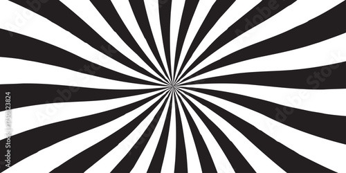 Abstract sunburst ray background with sunburst pattern black and white vector gradient ray wallpaper design. Vintage sunrays illustration swirl grunge backdrop line. used for banner, poster, web.	