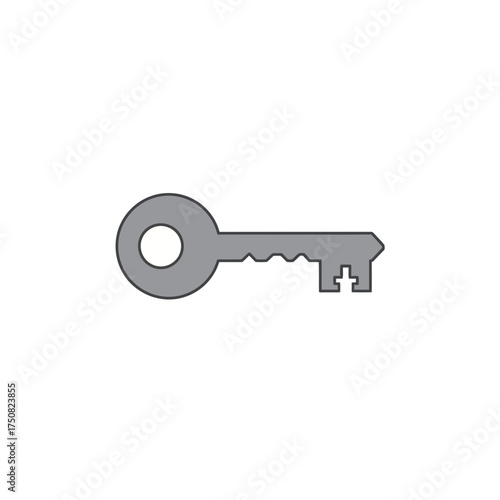 A simple graphic illustration of a silver skeleton key isolated on a plain white background with no shadows or gradients to signify access or a