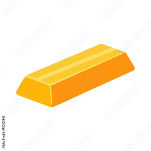 A simple isolated illustration of a gleaming golden bar with a shiny metallic surface and smooth edges rendered in a minimalist flat design style