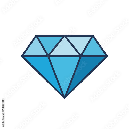 A vibrant blue diamond gemstone graphic with sharp geometric facets and dark blue outlines against a clean white background symbolizing luxury wealth