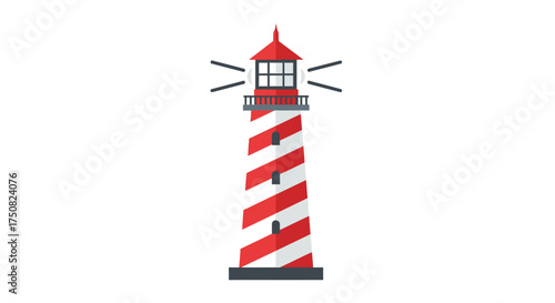 Iconic lighthouse illustration with red and white stripes against a bright backdrop creating a