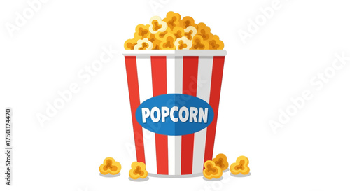 Classic Red and White Striped Popcorn Bucket Overflowing with Popcorn 1.