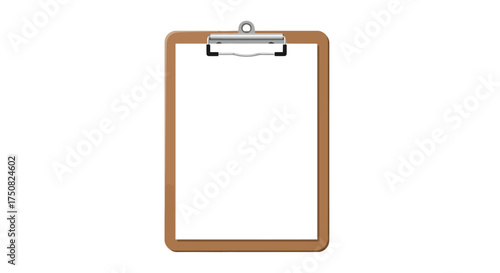 Clipboard with blank white paper.