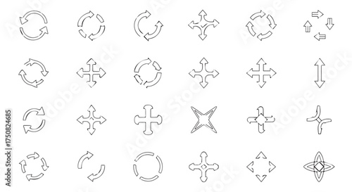 Collection of arrow and rotation icons, isolated on transparent background