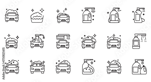 Car wash icons set isolated on transparent background
