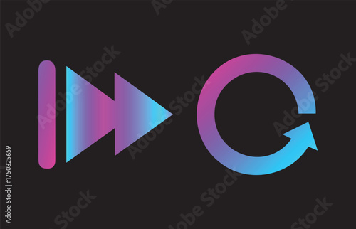 Digital gradient fast forward and repeat loop icons on a dark background representing media playback controls