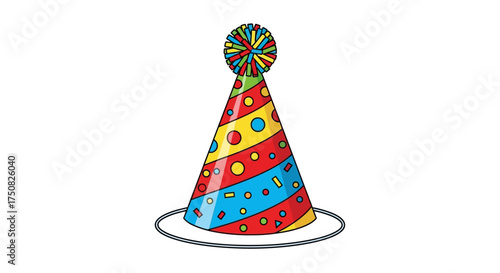 Colorful Party Hat with Pom Pom.
