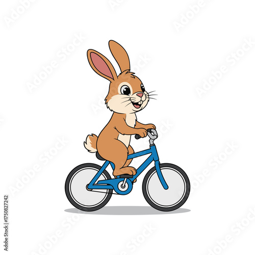 Cute cartoon bunny rabbit riding a blue bicycle on a cheerful easter spring animal theme vector