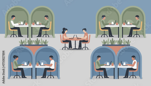 Professionals working in a modern coworking space balancing individual focus and collaboration