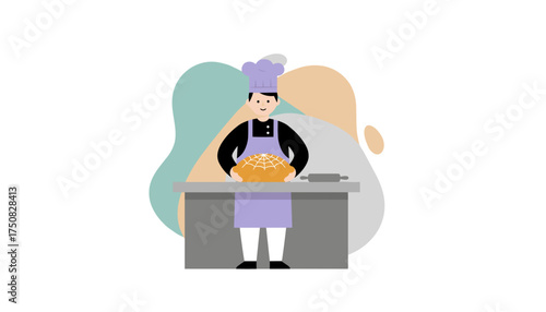 Chef prepares a spooky Halloween pie Ideal for holiday food or baking concepts