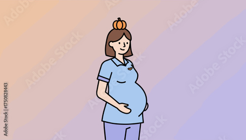 Pregnant woman with a pumpkin celebrating Halloween Anticipating motherhood with joy