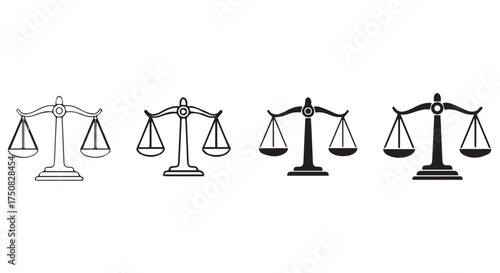 Set of four balance scale icons isolated on transparent background