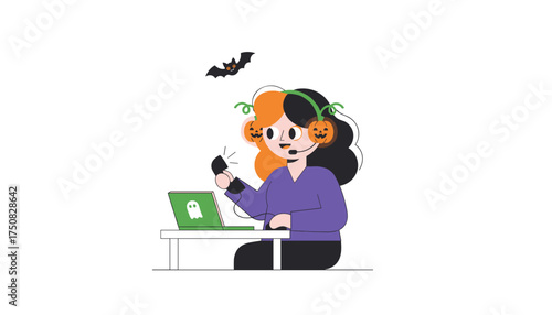 Halloweenthemed customer service agent provides festive support for business and remote work