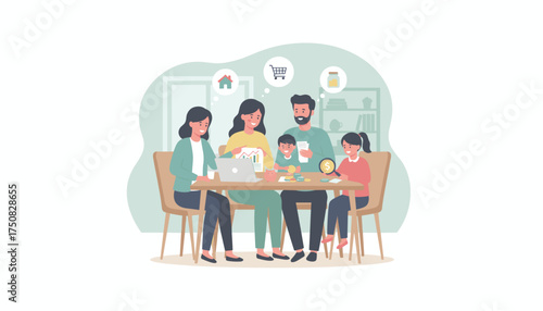 Family saving money and budgeting together Financial planning for future home and spending goals