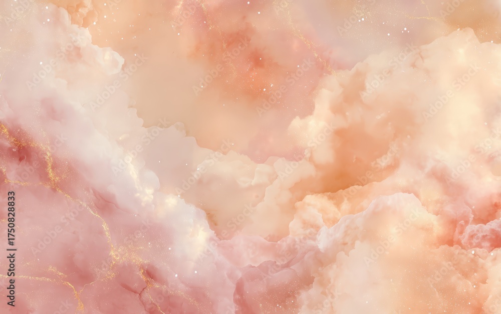 Fototapeta premium A pink and orange background with clouds and stars