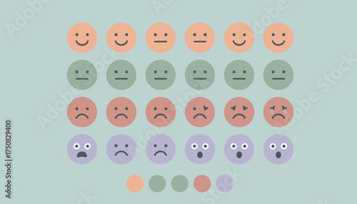 Colorful emoticons depicting various emotions from happy to sad ideal for surveys or feedback