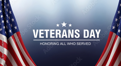 Patriotic Veterans Day tribute background with waving American flags, a design for honoring all armed forces personnel on November 11th