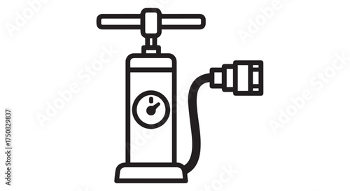 Line art of a bicycle pump with a pressure gauge, isolated on transparent background