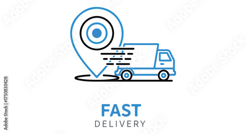Fast delivery truck icon with location pin isolated on transparent background