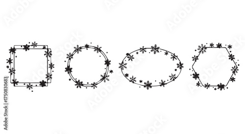 Collection of decorative floral frames in various geometric shapes isolated on transparent background