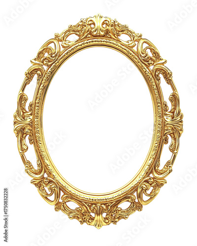Ornate golden oval frame, detailed filigree edges, against black background