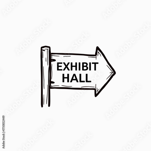 Directional sign to exhibit hall with arrow design  
