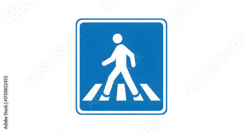 Wallpaper Mural Blue and white pedestrian crossing sign featuring a walking figure on a crosswalk, isolated on white. Torontodigital.ca