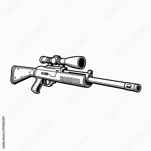 Detailed illustration of a sniper rifle with scope on white background  