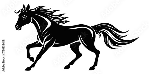 Energetic and Stylish Fantasy Horse Visual, Dynamic vector design, Ideal for logos, t-shirt prints, wallpapers, or branding that symbolizes speed. Get this premium illustration now and stand out.
