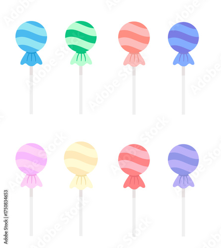 Minimal colorful lollipop candy vector set on white background