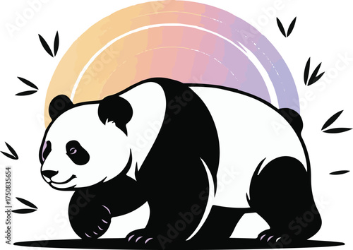 Adorable cartoon giant panda bear character illustration sitting and looking forward, isolated on a white background.