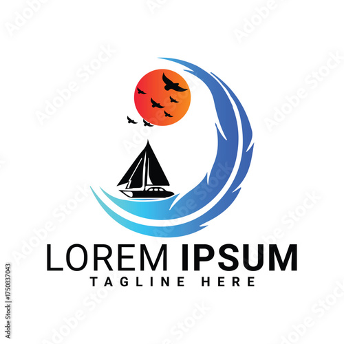 logo, icon, vector, business, sign, company, symbol, boat, illustration, water, element, concept, travel, circle, yacht, logotype, silhouette, logos, identity, sea