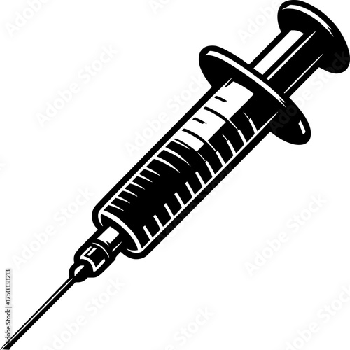 Medical Syringe: A highly detailed, vector graphic illustration of a medical syringe, perfectly capturing the essential tools of healthcare. 