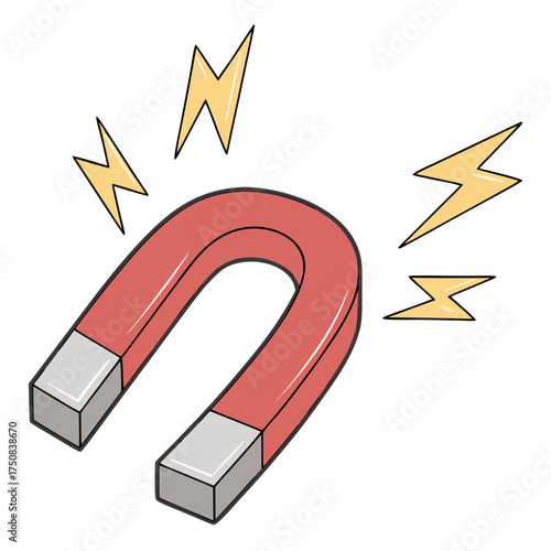 Horseshoe magnet with lightning bolt symbol