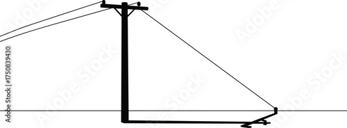 Utility pole with stabilizing guy wire forming right triangle geometry illustration, physics trigonometry concept, engineering support structure vector diagram design