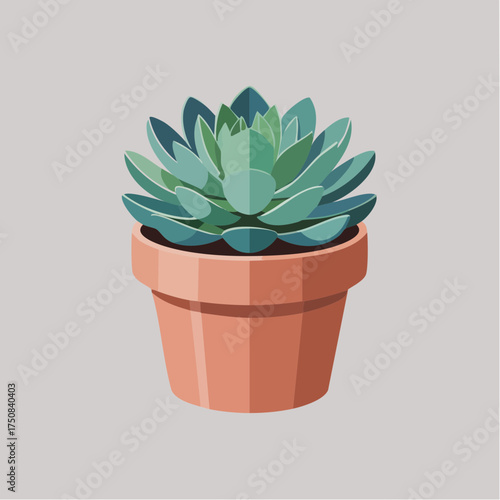 Green succulent plant in a terracotta pot vector illustration.