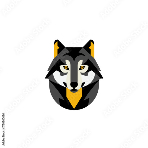 Abstract wolf vector illustration in black, grey and yellow geometric design. Image for schools and flashcards. Creative icon of animal types