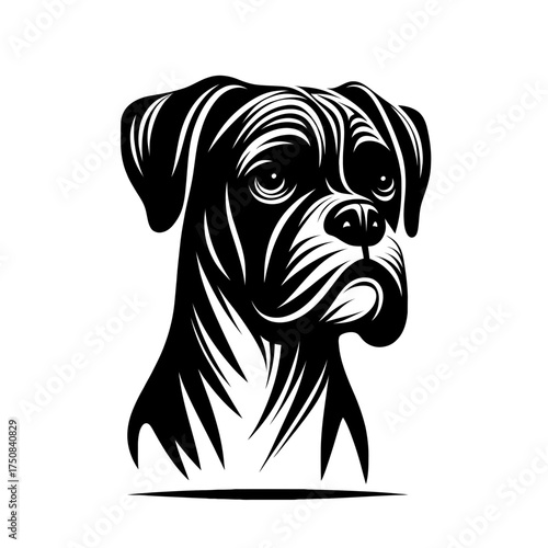 Boxer dog vector illustration. Diversity of breeds, pet and friend for human. Vet clinic professional services, grooming salon and dog food decoration