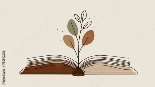 Open book with growing plant for eco-education and sustainable learning