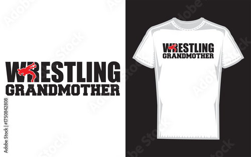 Wrestling grandmother and family fan silhouette design celebrating generational support and athletic passion