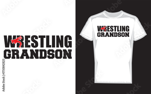 Dynamic silhouette of a grandson and grandfather engaged in a wrestling match celebrating family bonds and the sport of wrestling perfect for fan apparel and gifts
