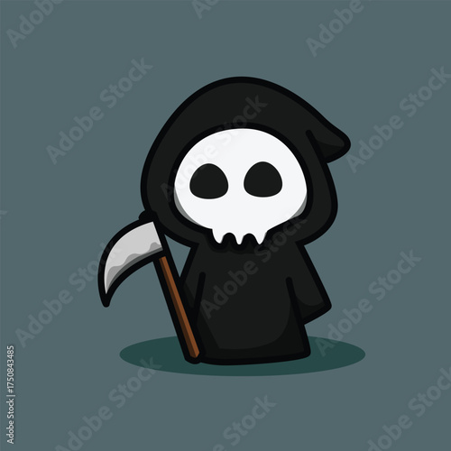Cute  Grim Reaper with scythe Character Illustration