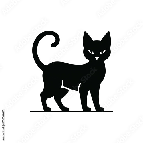 Standing Black Cat Silhouette Vector Art