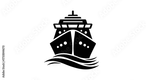 A minimalist black and white illustration of a cruise ship sailing through gentle waves, perfect for travel and maritime themes