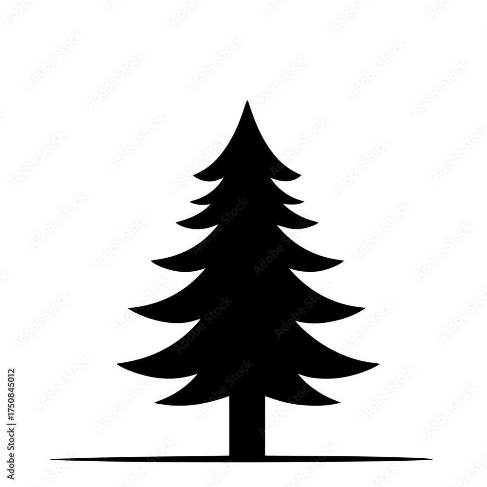 Obraz premium Black and white vector silhouette of a christmas tree on white background