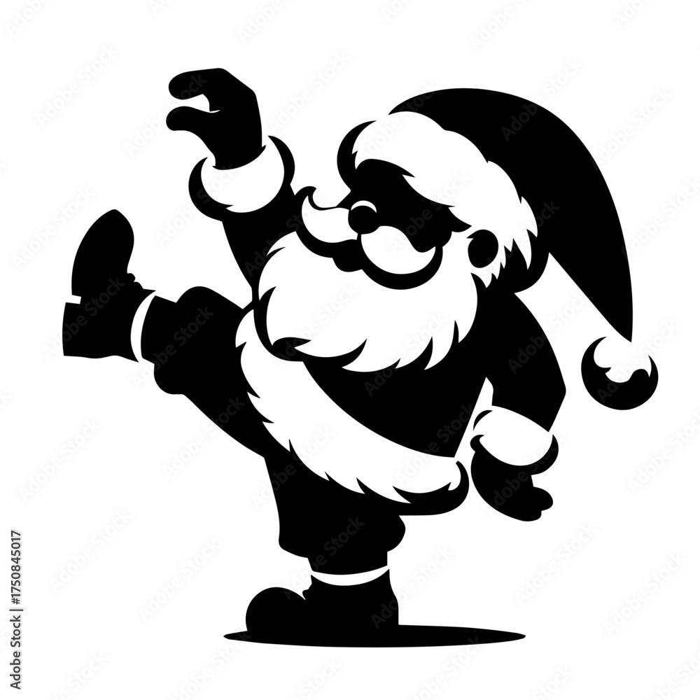 Fototapeta premium Black and white vector silhouette of a santa claus on white background