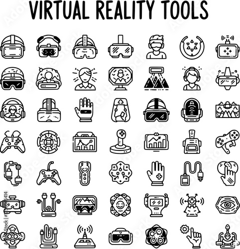 Virtual Reality Tools Icon Set: Headsets, Controllers, and More