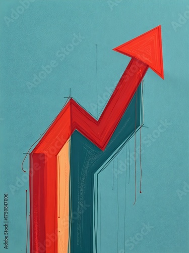 Abstract upward trending arrow in red and teal colors.