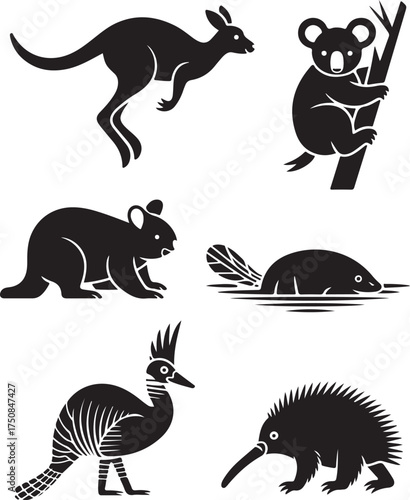 Cute Australian animals black and white collection